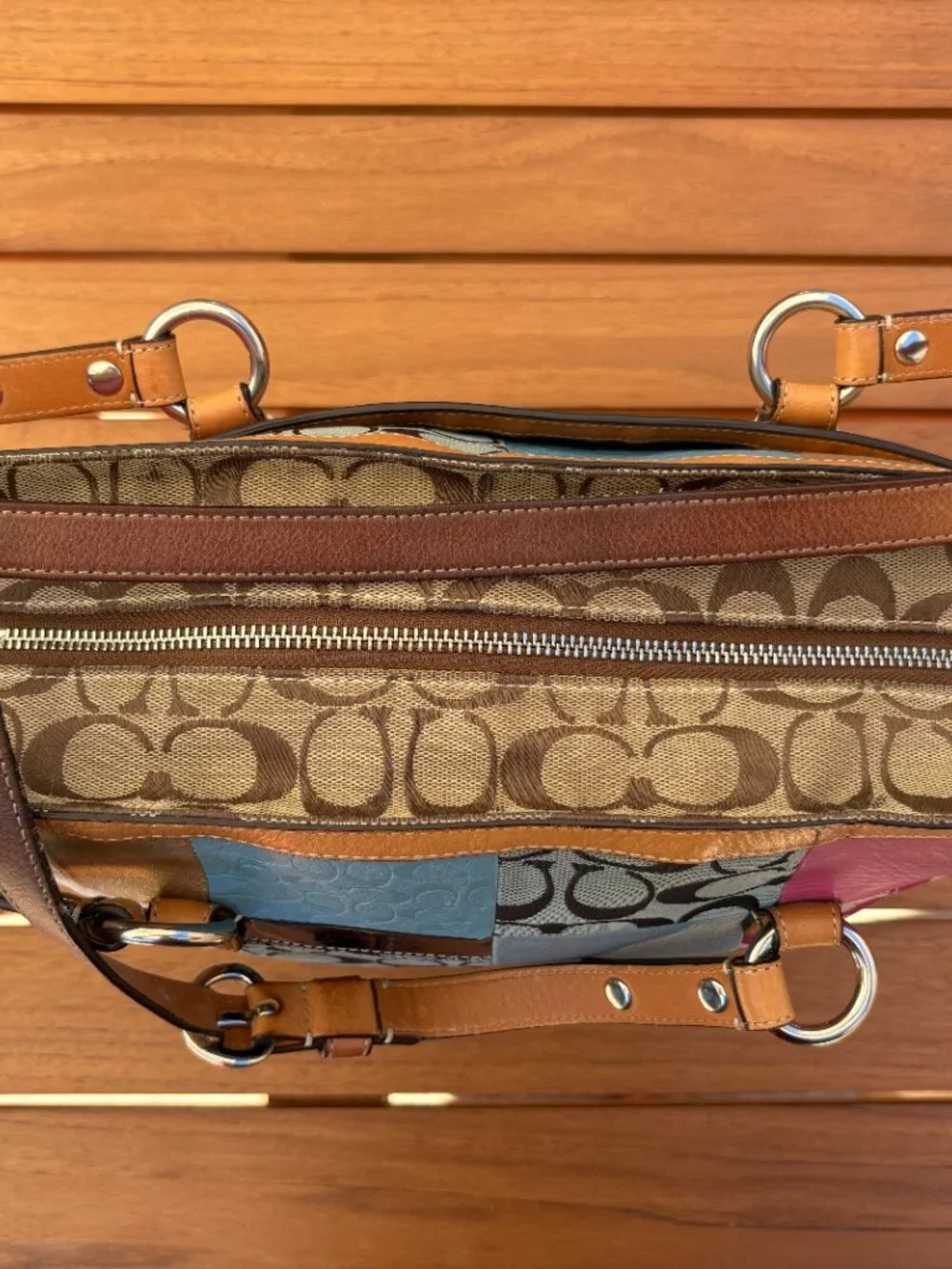 Y2K Coach Patchwork Shoulder Bag Multicolor Pink Blue